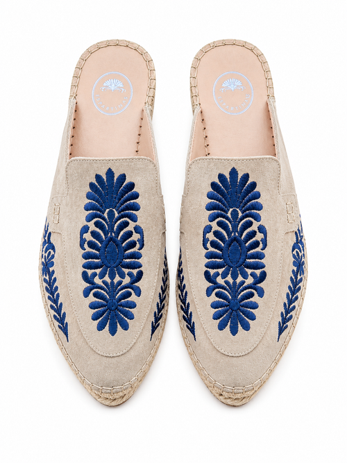 Mule Talavera azul. Alpargata española made in Spain. Zapato estilo Mary Jane